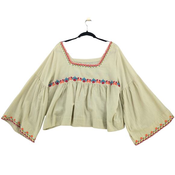 Natural Life Blouse Womens Large Flare Floral Embroidered Gypsy Boho Cotton NWT - Picture 1 of 11